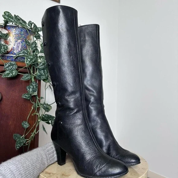 Vintage 90s 2000s knee high square rounded toe high heel boots Size 9.5 - Picture 4 of 8